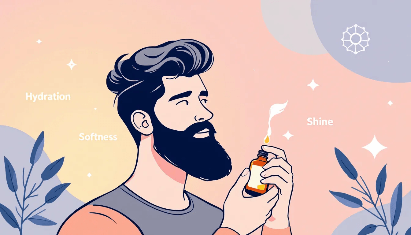 A person applying beard oil to their facial hair for moisturizing benefits.