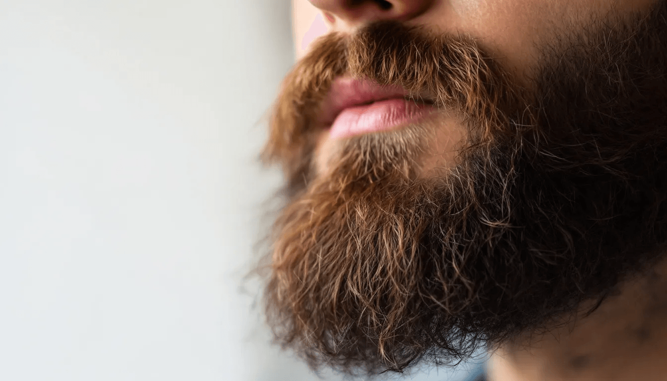 A close-up of a perfectly groomed beard showcasing its healthy appearance.