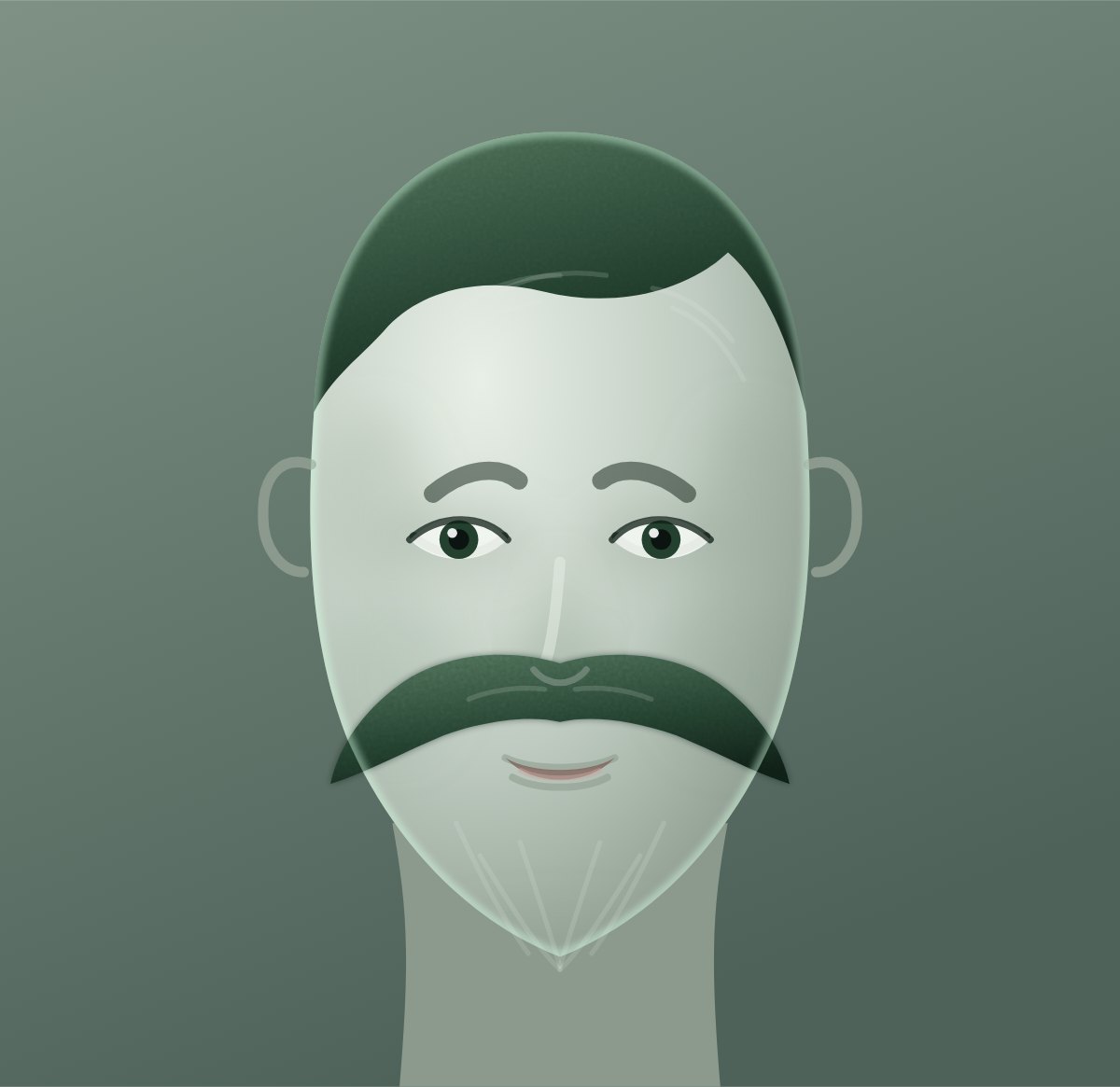 Diagram of a cowboy moustache shown on a square face