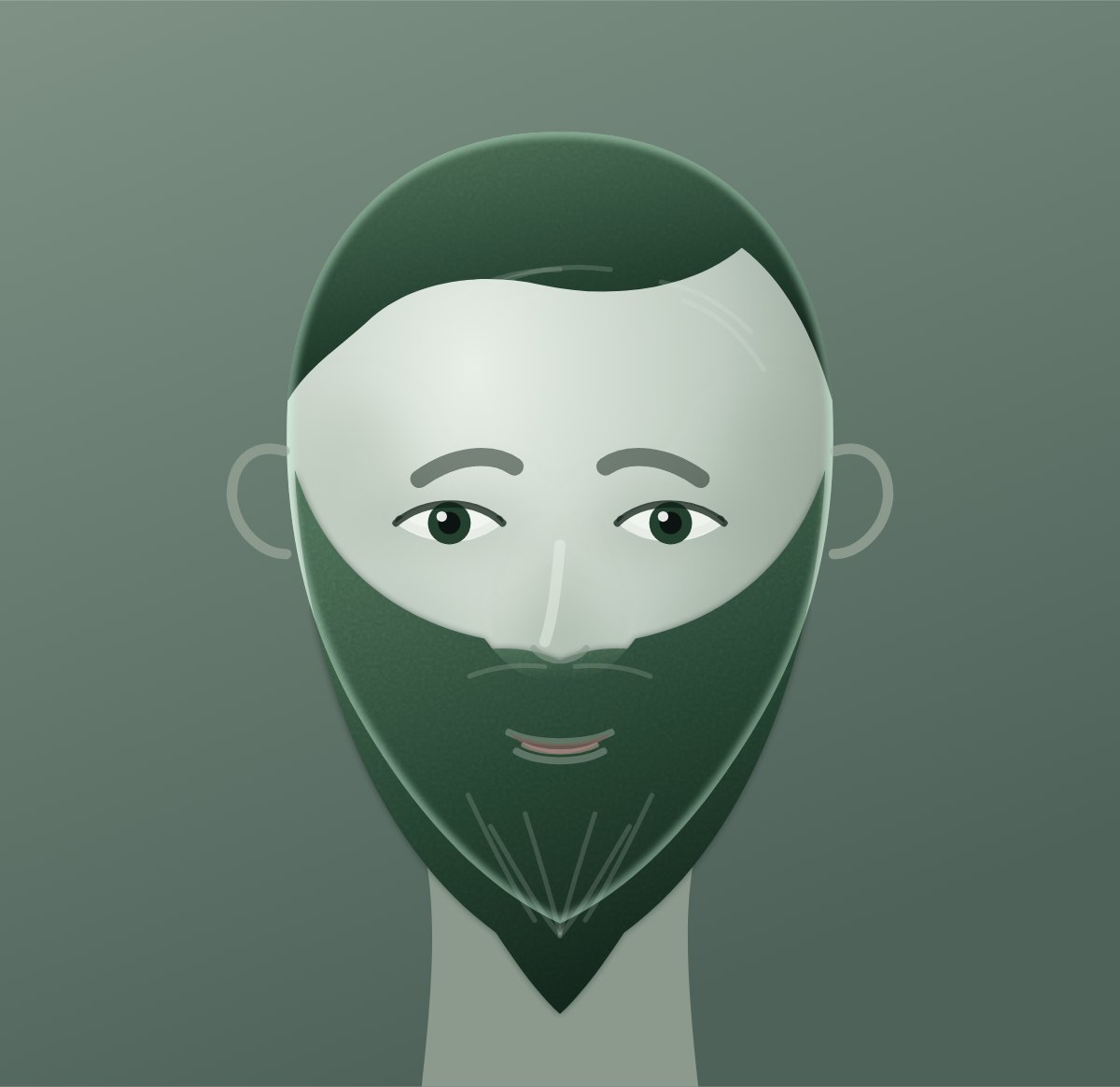 Diagram of a ducktail beard shown on a round face