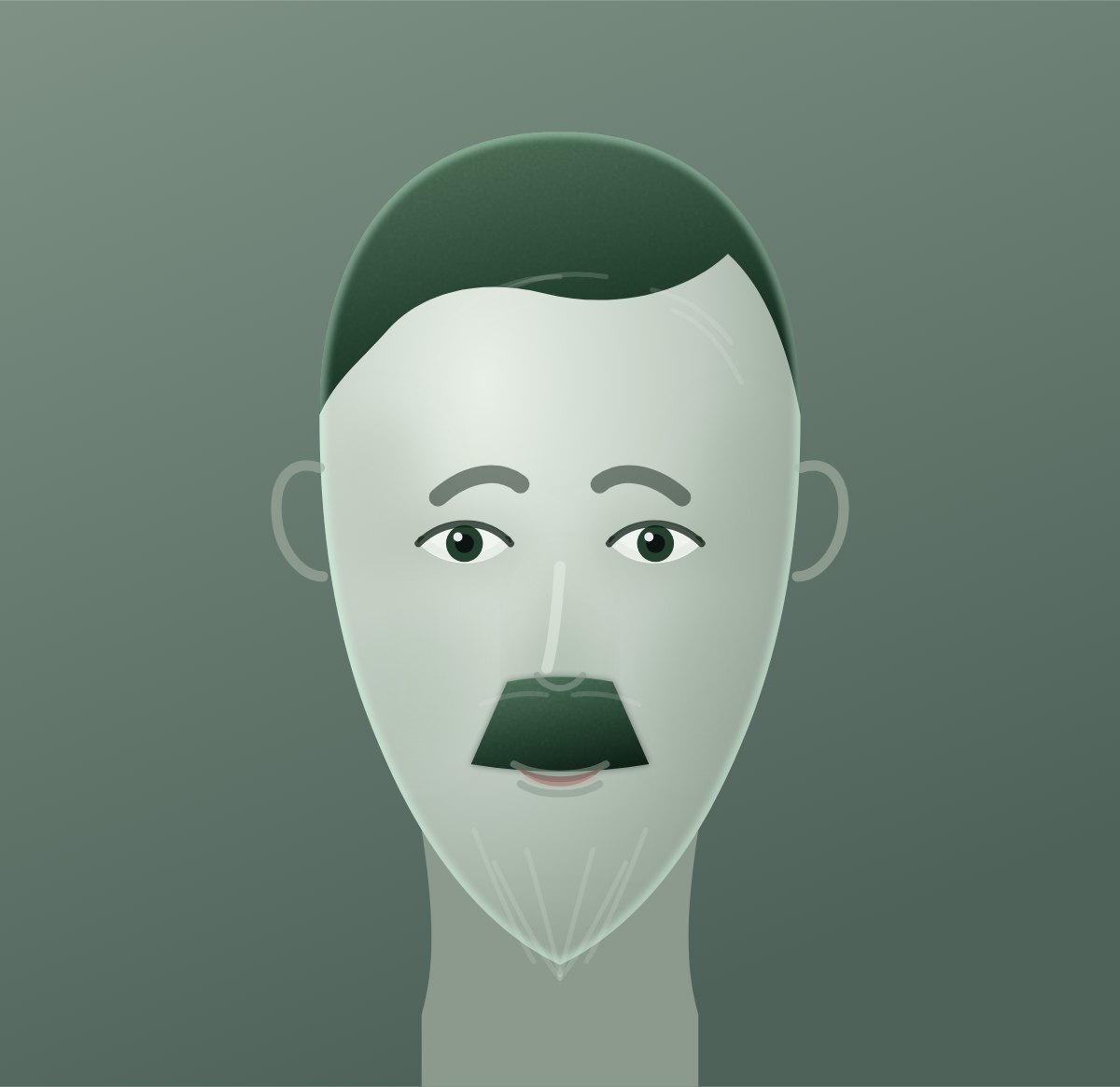 Diagram of a lampshade moustache shown on a oval face