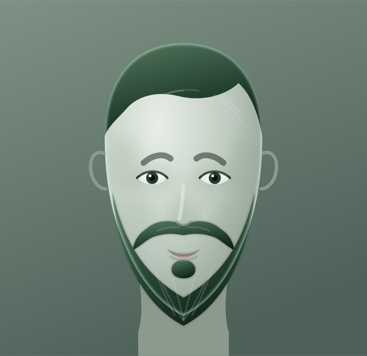 Diagram of a monkey tail beard shown on a oval face