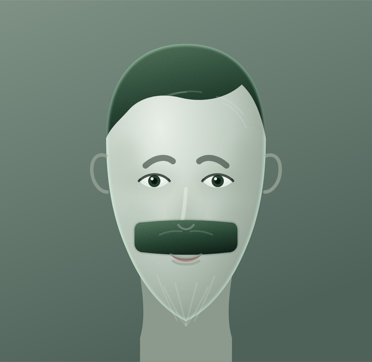 Diagram of a painter's brush moustache shown on a oval face