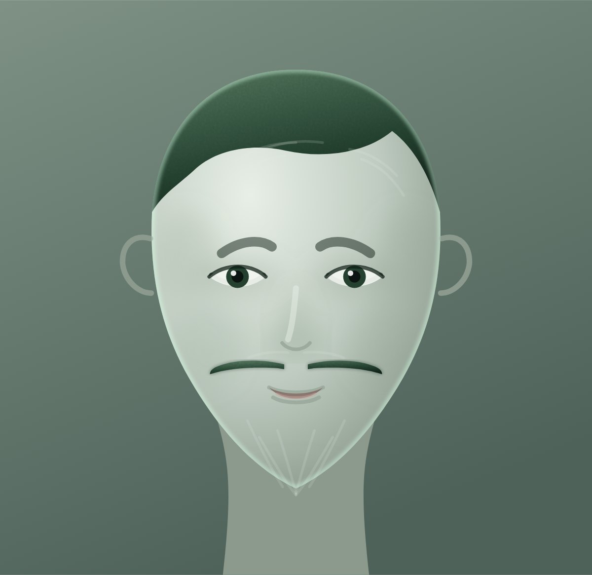 Diagram of a parted pencil moustache shown on a round face