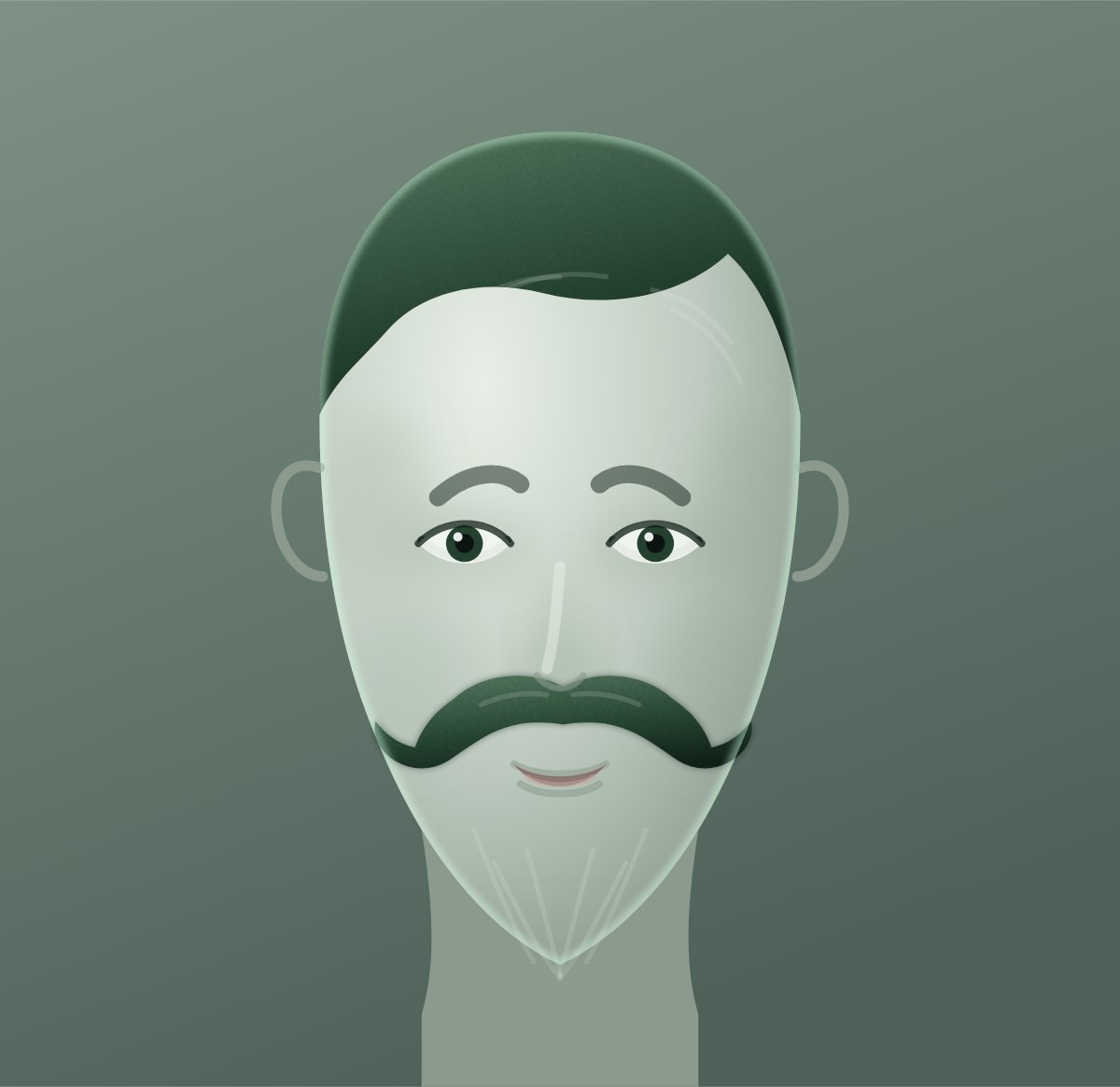 Diagram of a petite handlebar moustache shown on a oval face